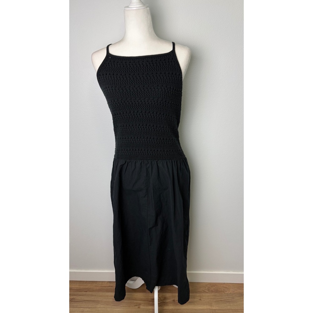 Universal Thread Womens Black Crochet Mixed Media Midi Dress Size M Pockets